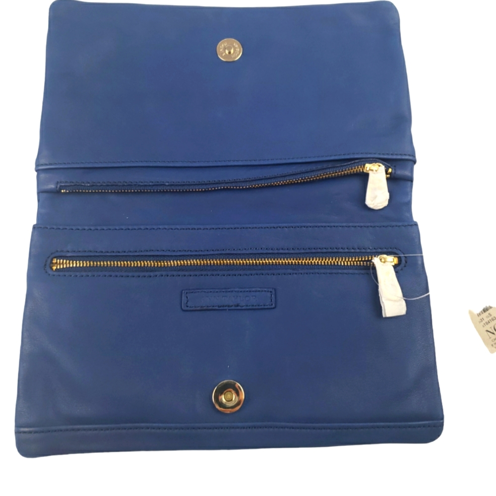 Ann Taylor NWT Foldover Nappa Leather Clutch in Blue-Buttery Soft